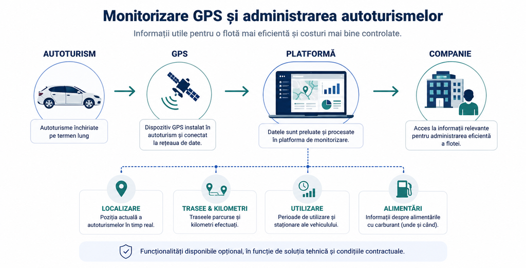 Monitorizare GPS pentru închirieri auto pe termen lung - localizare, trasee și alimentări`